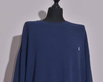 Polo Ralph Lauren Men's Waffle Knit Sweatshirt Navy Cotton Long Sleeve Logo XXL