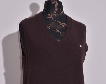 GANT mouwloos wollen truivest bruine v-hals gebreide top maat XL