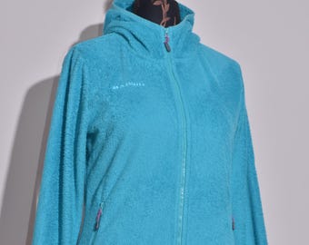 Sudadera polar Mammut para mujer, color turquesa, con cremallera completa, ideal para senderismo y actividades al aire libre. Talla S.