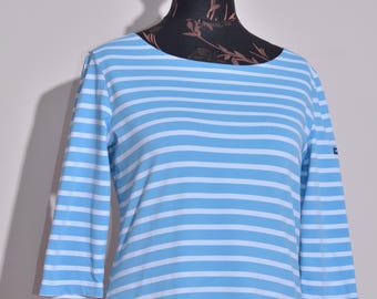 Saint James Women’s Stripe Top Blue White 3/4 Sleeve Made in France M