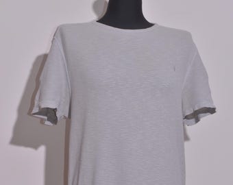 AllSaints Gray Waffle Knit T Shirt Crew Neck Short Sleeve Minimal Logo Mens M