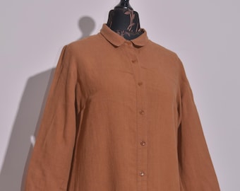 TOAST 100% Linen Shirt Dress Rust Brown Button Front Minimalist Womens Size 10