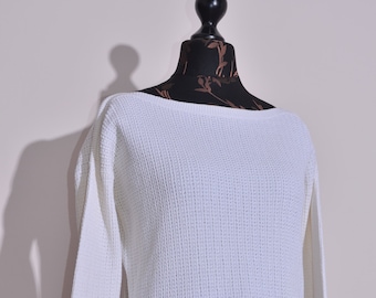Lauren Ralph Lauren Sweater Milk White Boat Neck Cotton Womens Size M