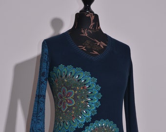 Desigual Women's Cotton V-Neck Jumper Navy Blue Size S