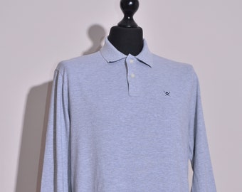 Hackett London Mens Long Sleeve Polo Shirt Grey Slim Fit Size XL