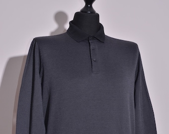 LAGERFELD Herren Poloshirt mit langen Ärmeln, Schwarz/Grau, Baumwolle, Größe L