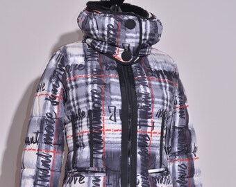 BNWT Desigual Womens Padded Grey/Black/White Jacket Size 36 UK8 US2