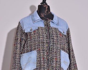 BNWT Desigual Womens Chaq Valais Denim Varsity Jacket Full Zip Size 46 UK18 US12