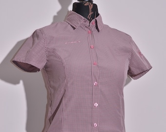 Mammut Womens Pink Checked Short Sleeve Shirt Size XS