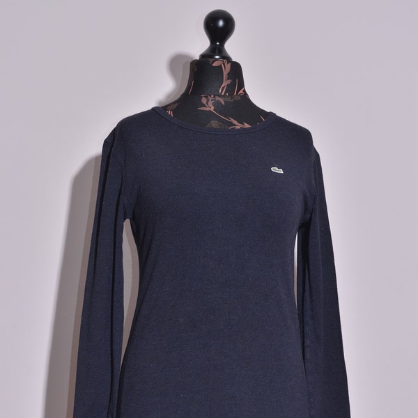 Vintage Lacoste Womens Long Sleeve Dark Navy Dress Size 38