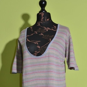 Gudrun Sjoden Women&#39;s Cotton Dress Tunic Short Sleeve Knitted Cotton Striped Hippie Size XL
