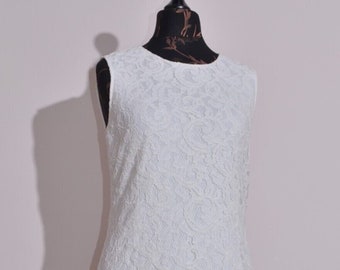 Armani Jeans Femme Blanc lait droit Sans manches en dentelle Robe Taille EU44 / US8