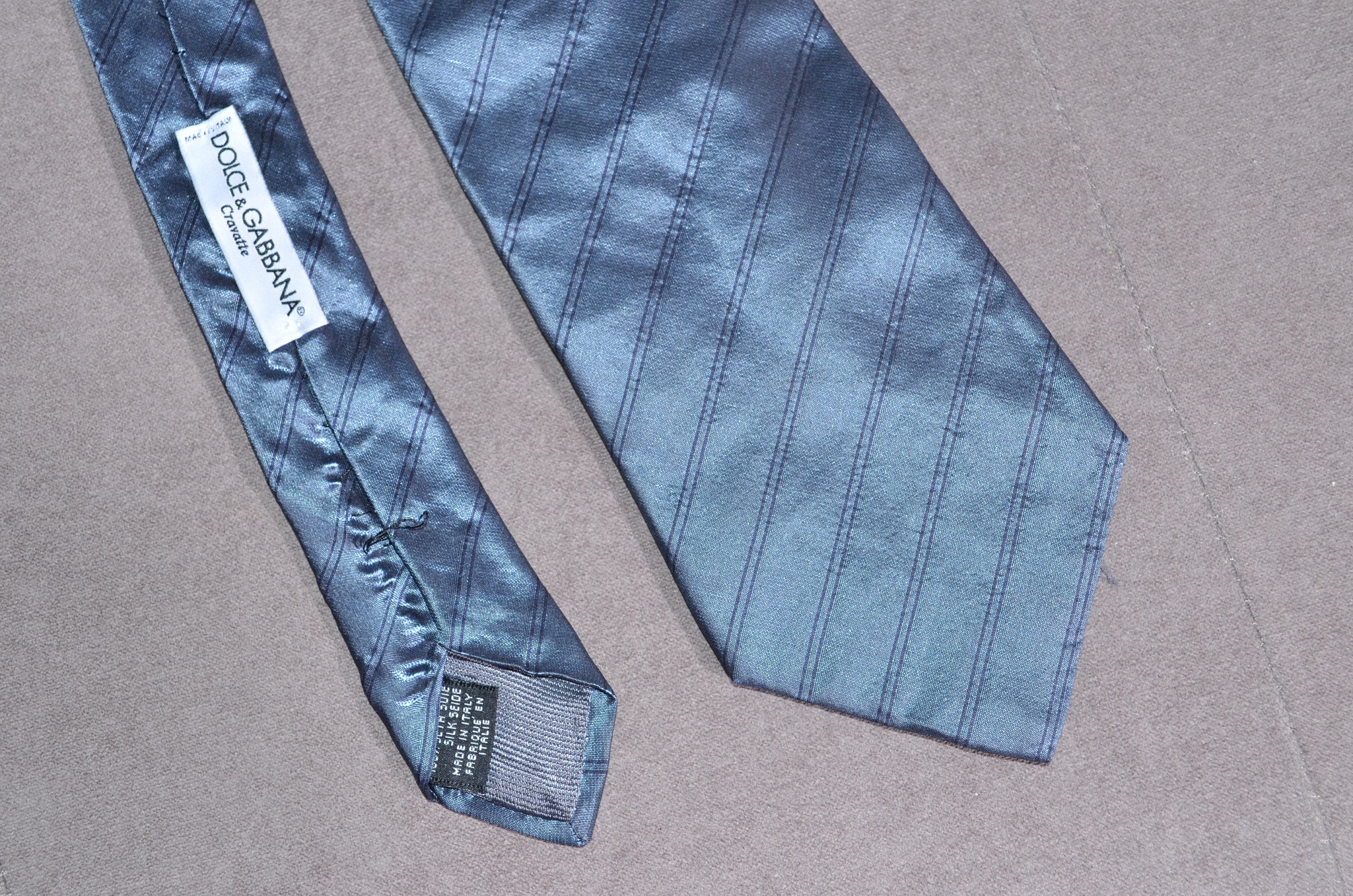 Cravate Vintage Dolce & Gabbana Made In Italy - Soie, Bleu/Brun, Large, Neuve Avec Étiquettes