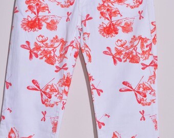 Armani Jeans えんじ色 Armani Jeans Women's White / Red Flower Print Jeans Zip Fly Size
