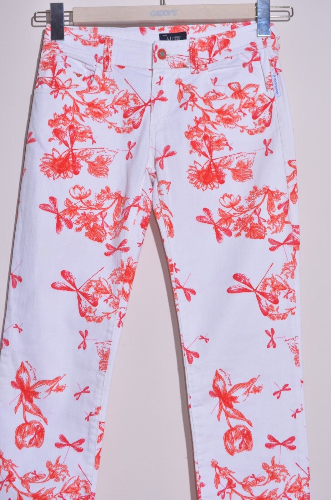 Armani Jeans Women's White / Red Flower Print Jeans Zip Fly Size
