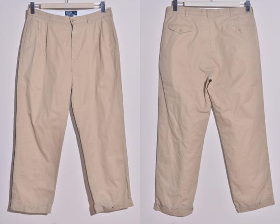 VTG Polo Ralph Lauren Pants Mens 35X30 Beige Hammond Pant Pleated