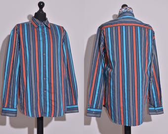 Robert Graham Men's Button Up Shirt Long Sleeve Colorful Size XL Striped Blue
