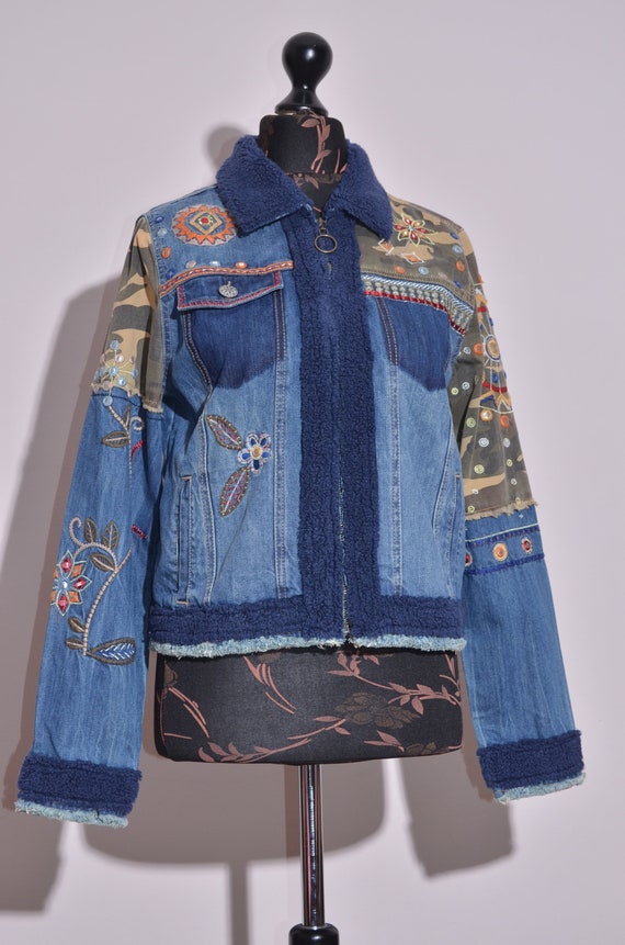 Blue camo denim jacket deals