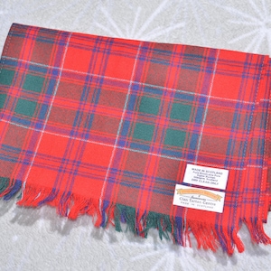 James Pringle Weavers Scarf 134X26 Red Tartan Wool Made in Scotland