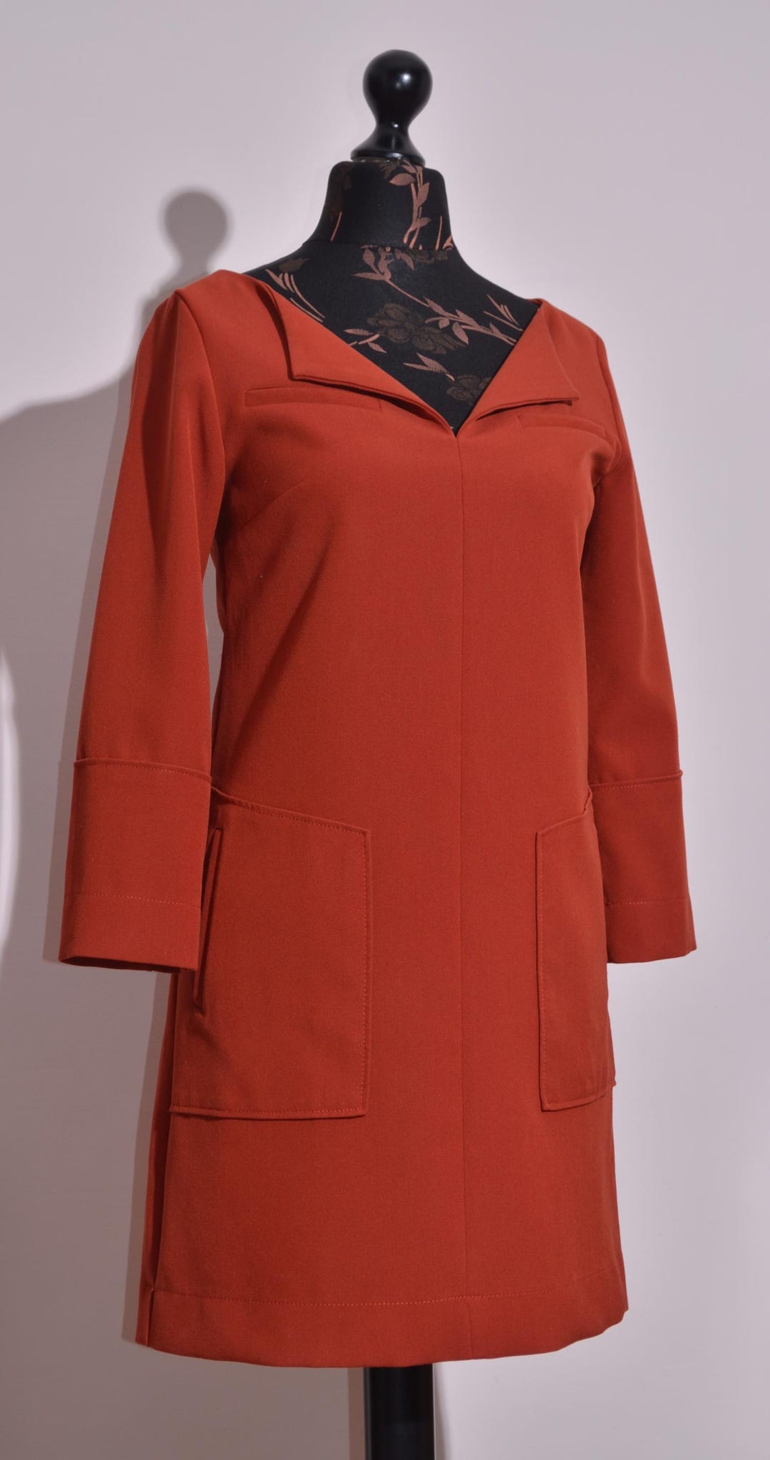 Cop Copine Women's Rust Orange Shift Dress Robe Pockets Long