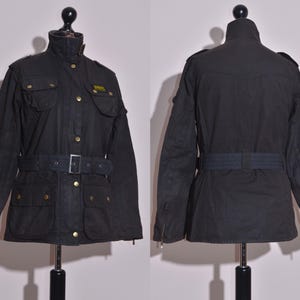 Chaqueta de motociclista con cinturón encerada negra para mujer de Barbour International, talla 10 del Reino Unido, 6 de EE. UU.