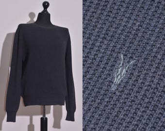 All Saints Mens Trias Crew Neck Jumper Dark Grey Cotton Waffle Knit Size M