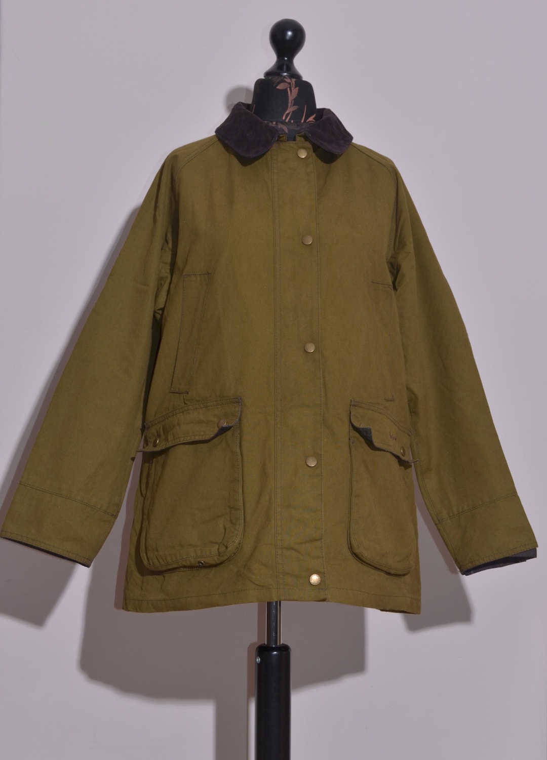 ラスト値引き！Barbour オリーブグリーン ジャケット　Sサイズ Barbour Acorn Waxed Cotton Jacket Olive Green Tartan Lined Women's