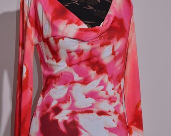 BARBARA SCHWARZER Dress Midi Stretch Soft Cowl Neck 3 4 Viscose Size UK14 IT46 Etsy