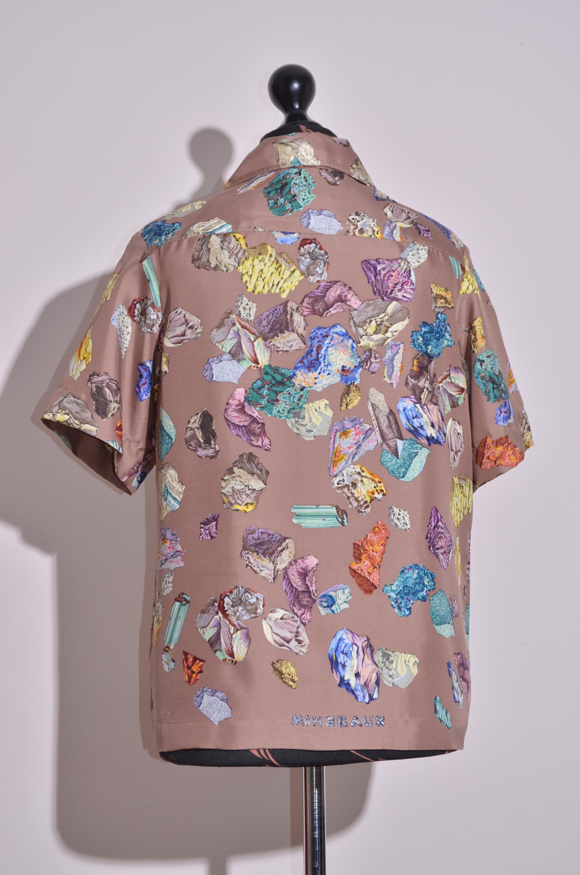 Vintage 90's Hermes Mineraux Silk Shirt/blouse Short Sleeve