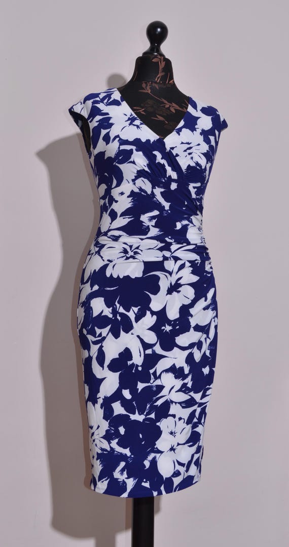 Lauren Ralph Lauren Women's Blue White Floral Cap Sleeve Sheath Dress Size  0 XS - Etsy Israel