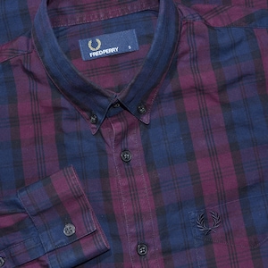 Fred Perry Men&#39;s Shirt Long Sleeve Cotton Checked Size S