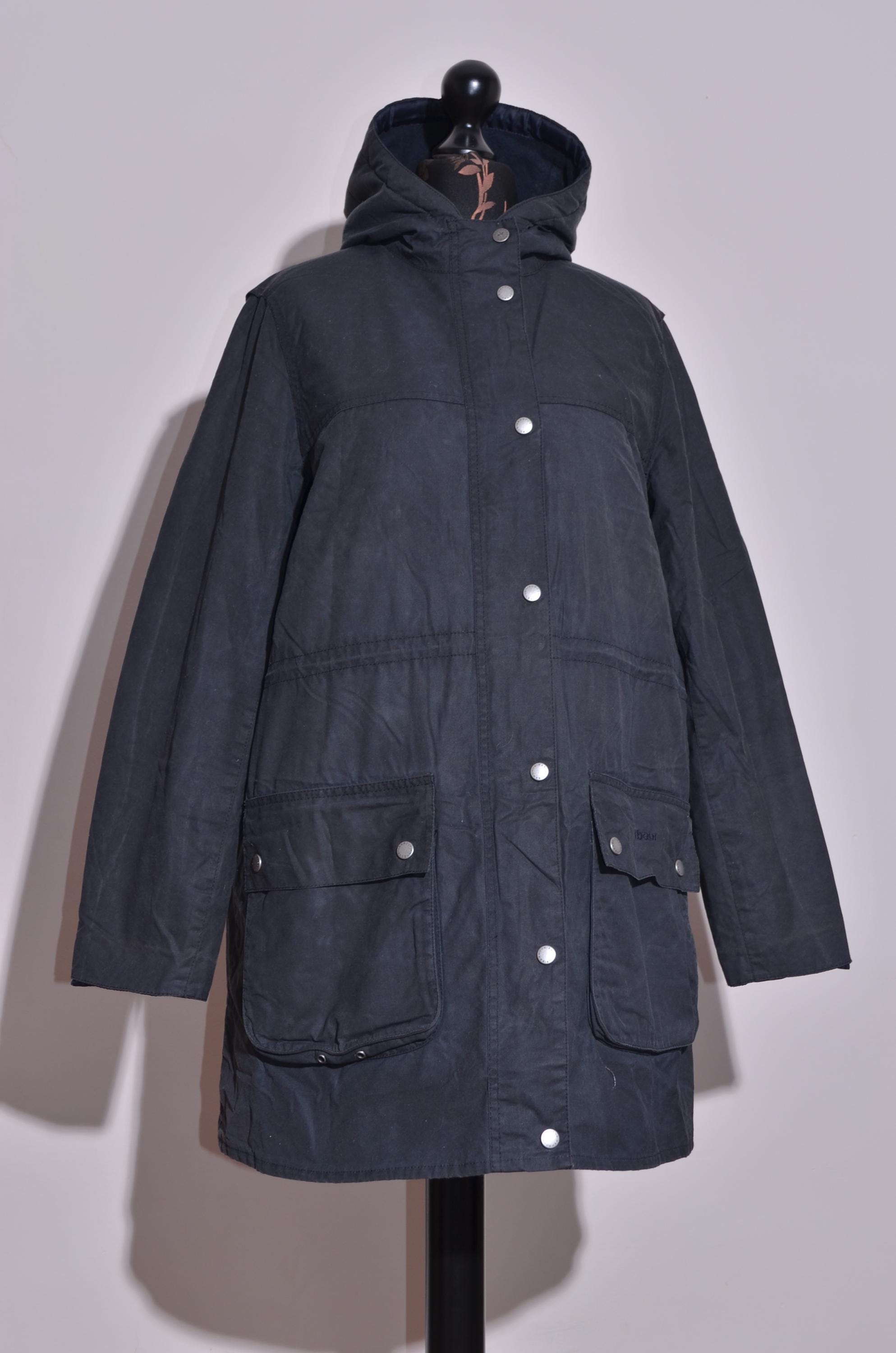 Barbour Women's Winter Durham Waxed Jacket Parka Hooded Dark Navy