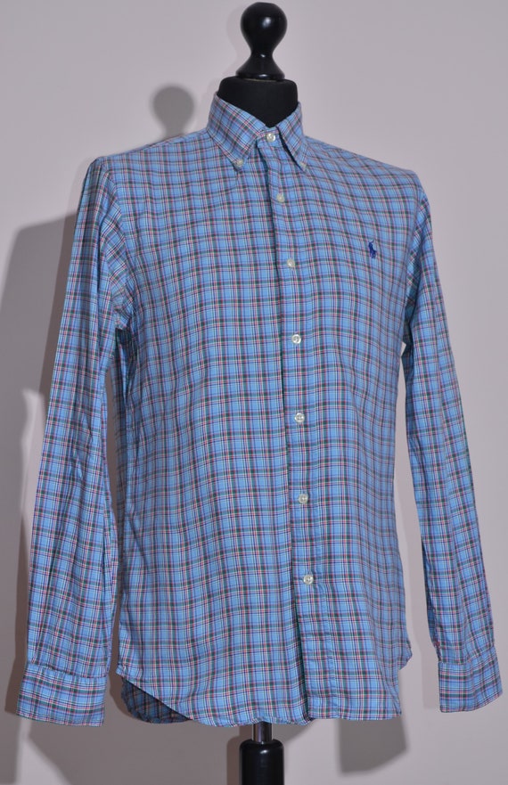 Ralph Lauren Men's Long Sleeve Checked Shirt Blue Cotton Size S