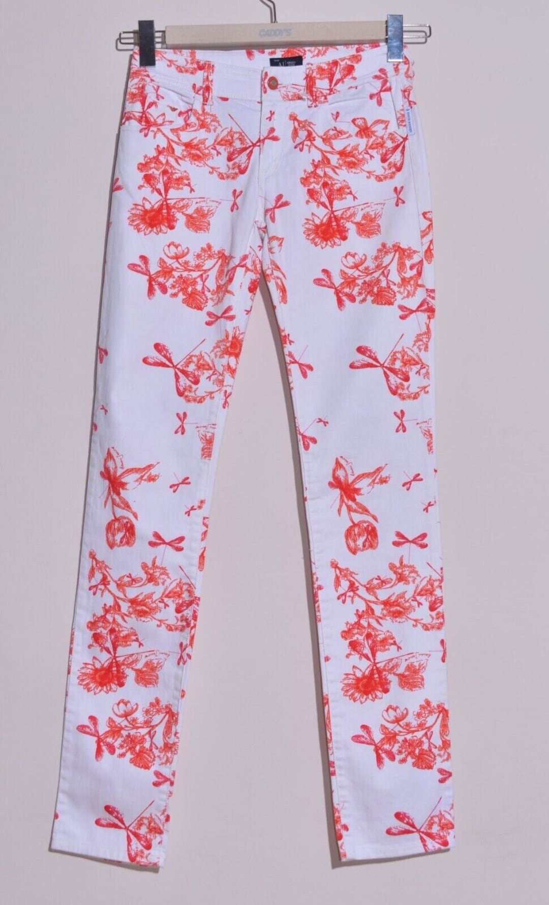 Armani Jeans Women's White / Red Flower Print Jeans Zip Fly Size