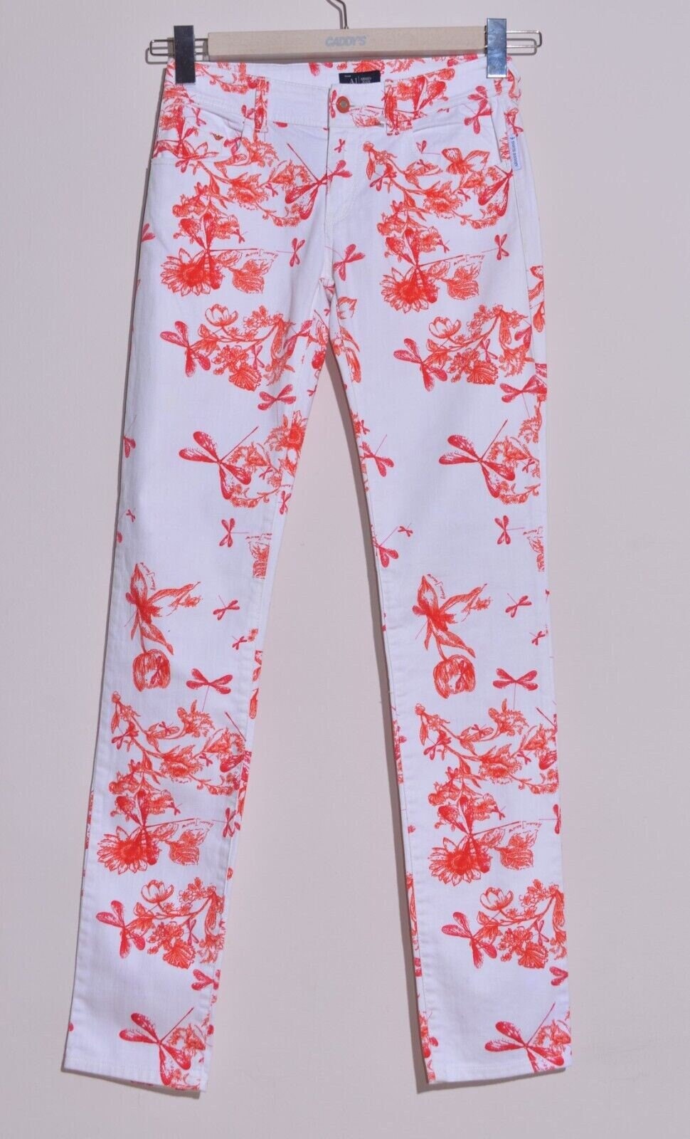 Armani Jeans Women's White / Red Flower Print Jeans Zip Fly Size