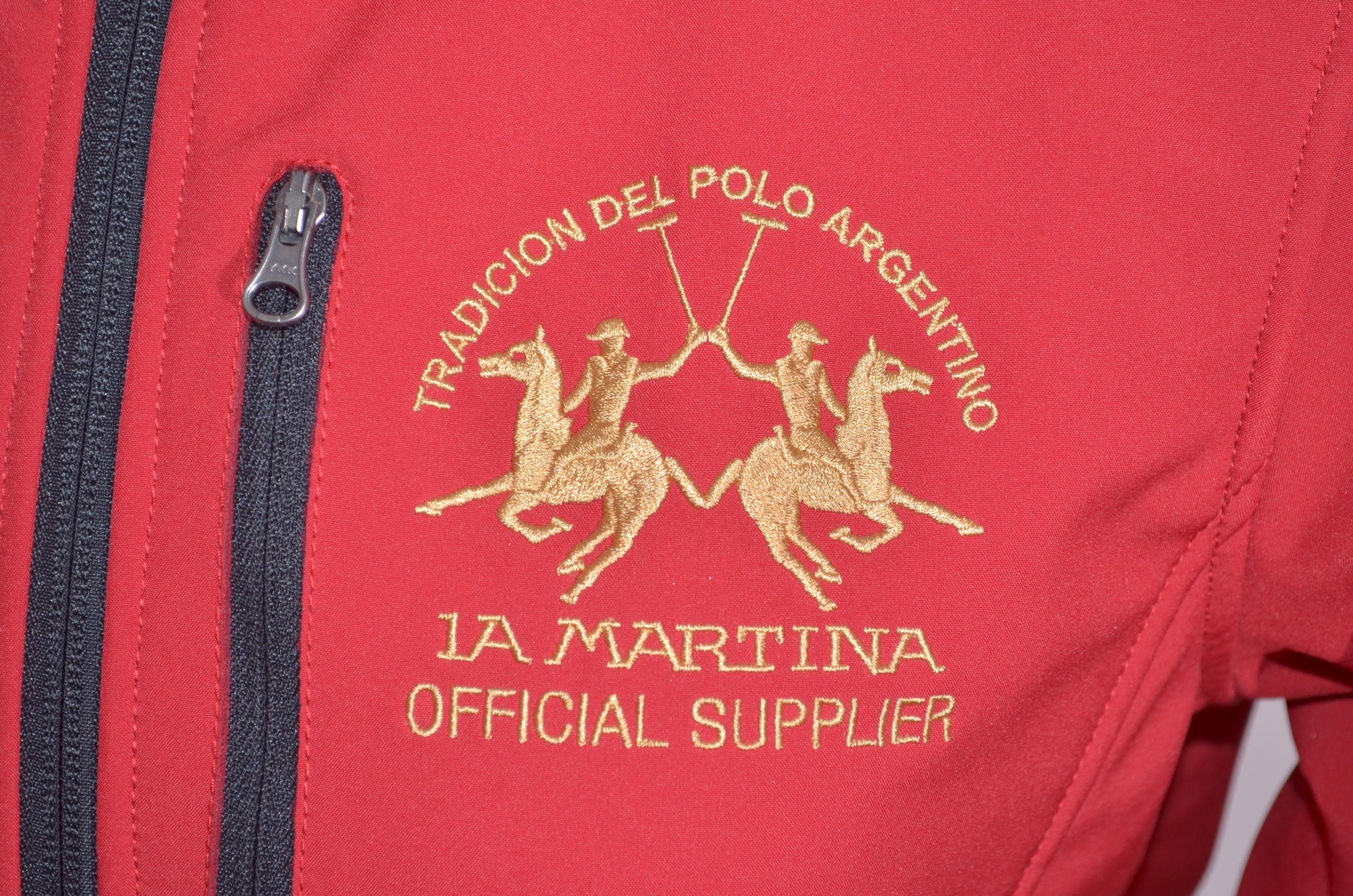 La Martina Softshell Jacket Red Logo Zip up Windbreaker Equestrian