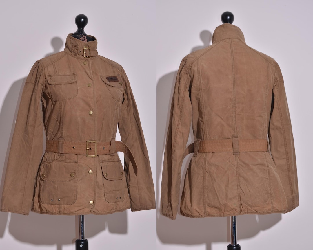 Barbour Women's Vintage International Waxed Jacket Brown Belted