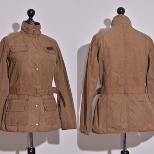 Chaqueta encerada Barbour Vintage International para mujer, color marrón, con cinturón, talla 12 del Reino Unido