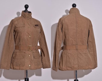 Barbour Women&#39;s Vintage International Waxed Jacket Brown Belted Size UK12