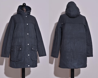 Barbour Women&#39;s Winter Durham Waxed Jacket Parka Hooded Dark Navy Size UK18 US14