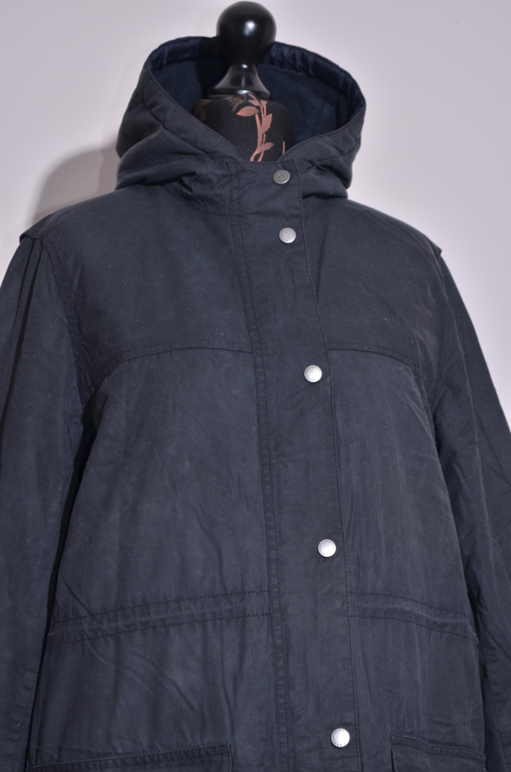 Barbour Women's Winter Durham Waxed Jacket Parka Hooded Dark Navy