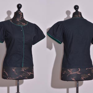 KENZO Paris Women&#39;s Black Top Shirt Blouse Short Sleeve Button Front Size 40