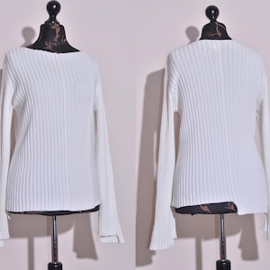 Sarah Pacini Damen Pullover Creme Weiß Langarm Gestrickt Assymetrische Größe M-L