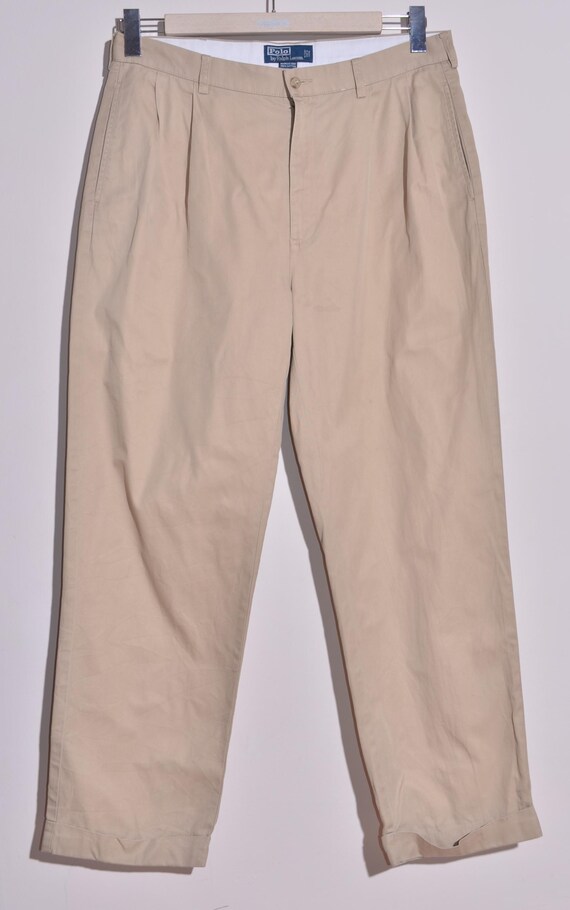 VTG Polo Ralph Lauren Pants Mens 35X30 Beige Hammond Pant Pleated