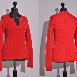 Vintage Ralph Lauren Golf Women&#39;s Cable Knit Red Jumper Sweater Cotton Size M