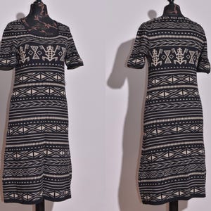 Gudrun Sjoden Women&#39;s Dress Short Sleeve A-Line Cotton Aztec Print Size M