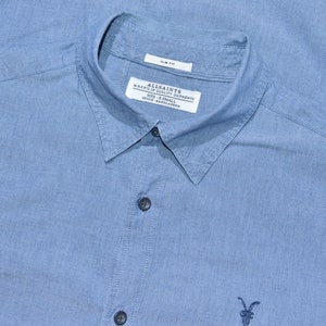 All Saints Mens Redondo Long Sleeve Blue Shirt Slim Fit Size XS