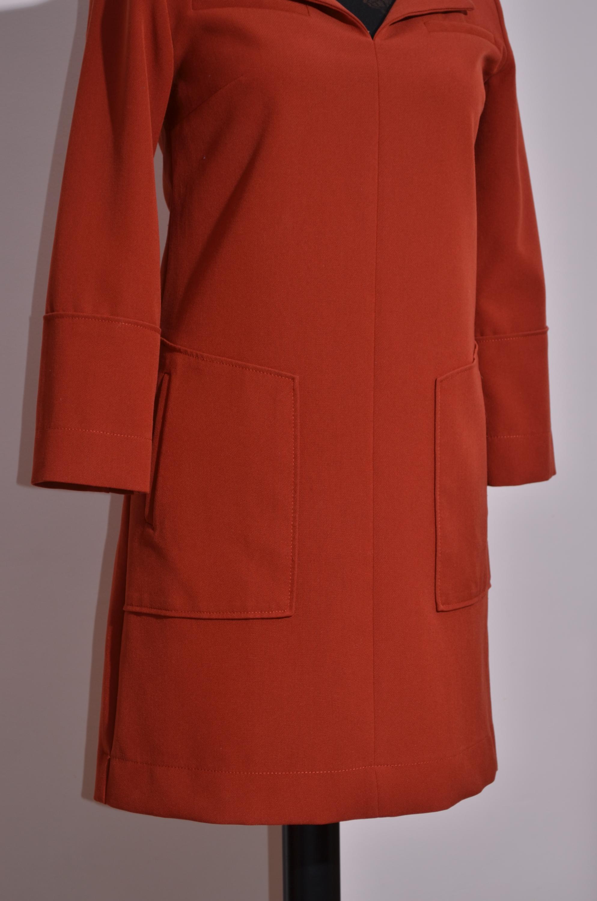 Cop Copine Women's Rust Orange Shift Dress Robe Pockets Long