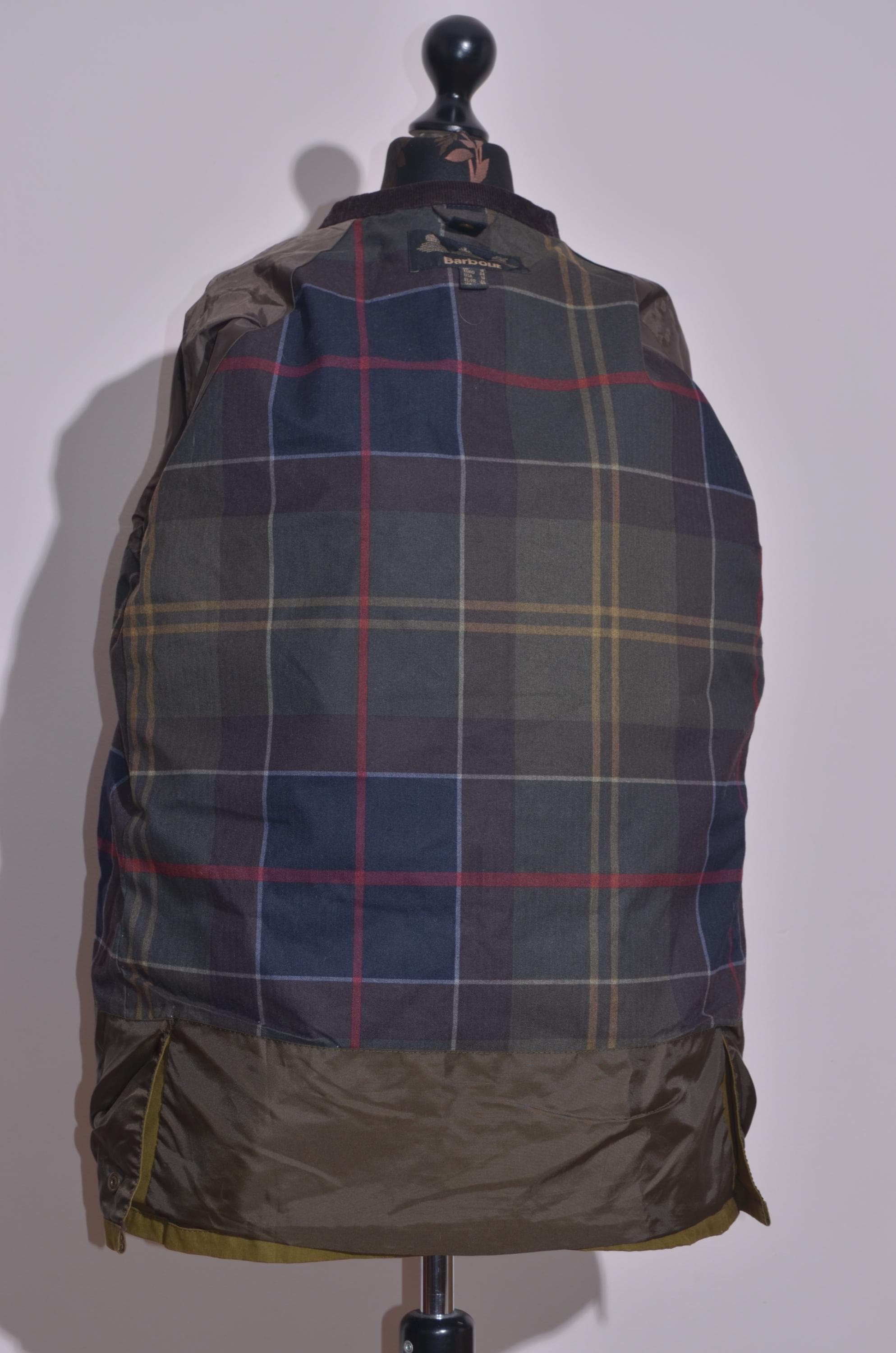 Barbour Acorn Waxed Cotton Jacket Olive Green Tartan Lined Women's