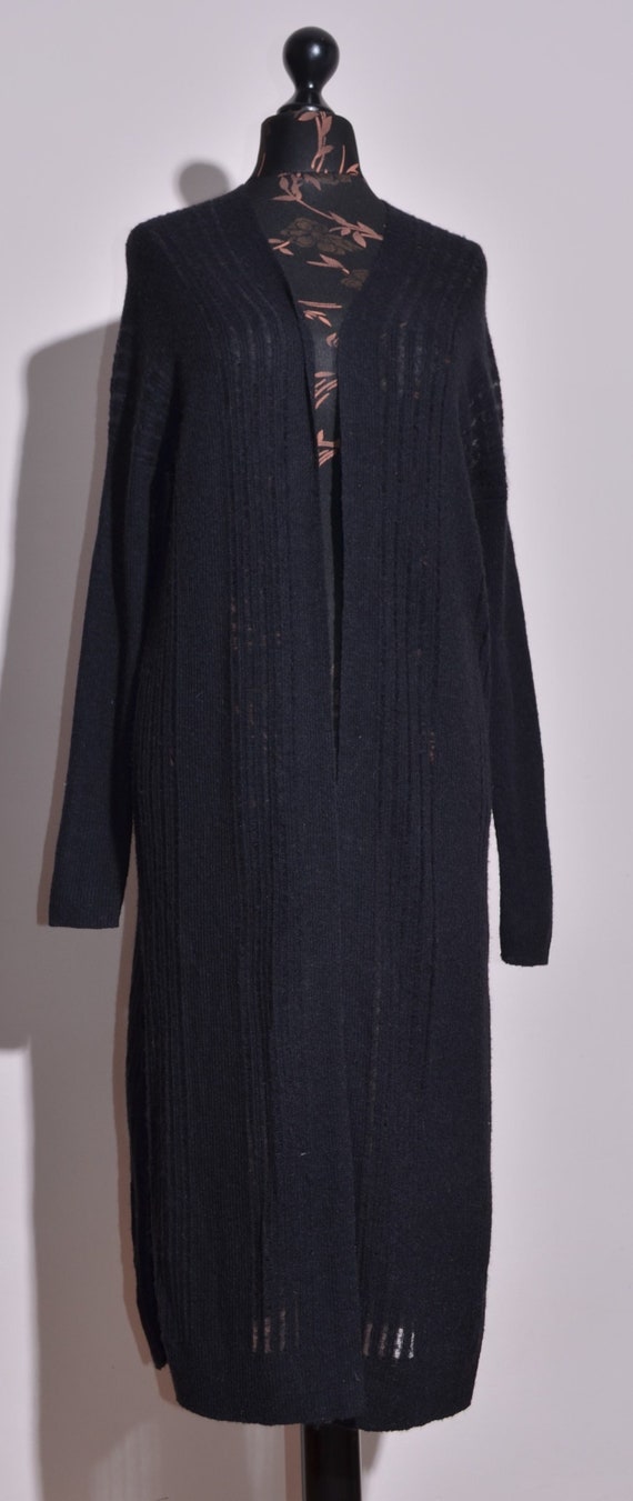 AllSaints Womens Black Long Cardigan Fluffy Wool-A